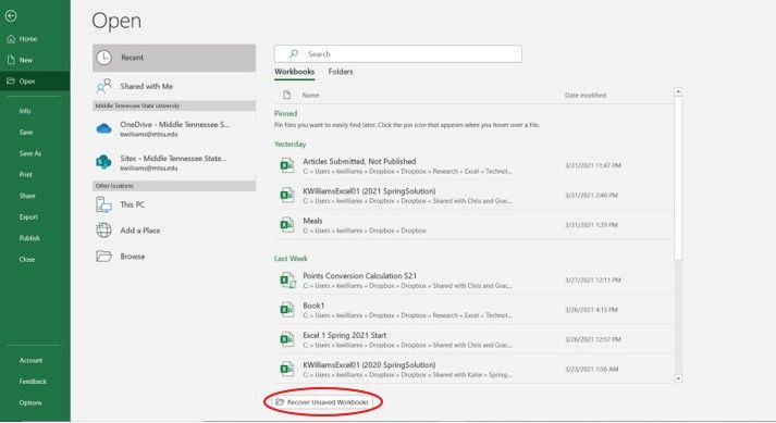 How to recover unsaved Excel File if not in recover unsaved