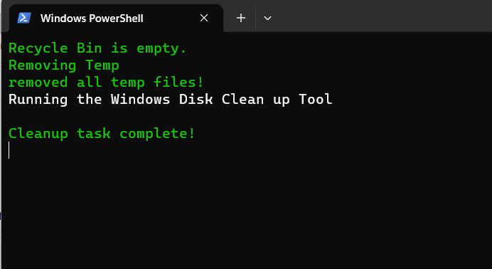 What is the command to run Disk Cleanup in powershell