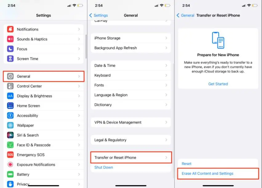 What is the difference between reset and erase all content and settings on iPhone