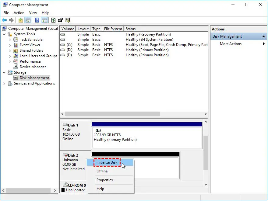 How to initialize disk 1