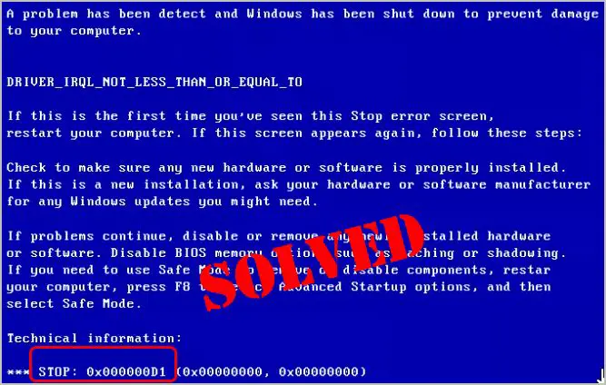 What is blue screen error 0x000000D1 Windows 7