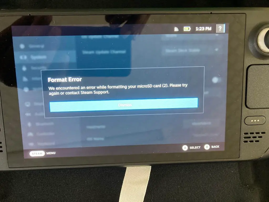 Why is my SD card not formatting Steam Deck