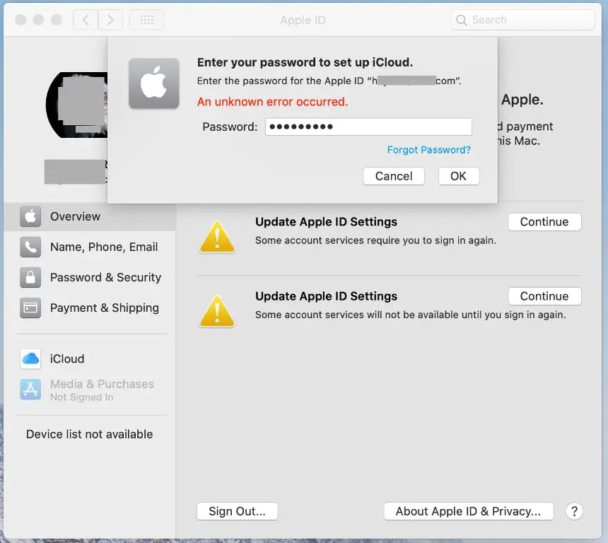 Why does my Apple ID keep saying unknown error