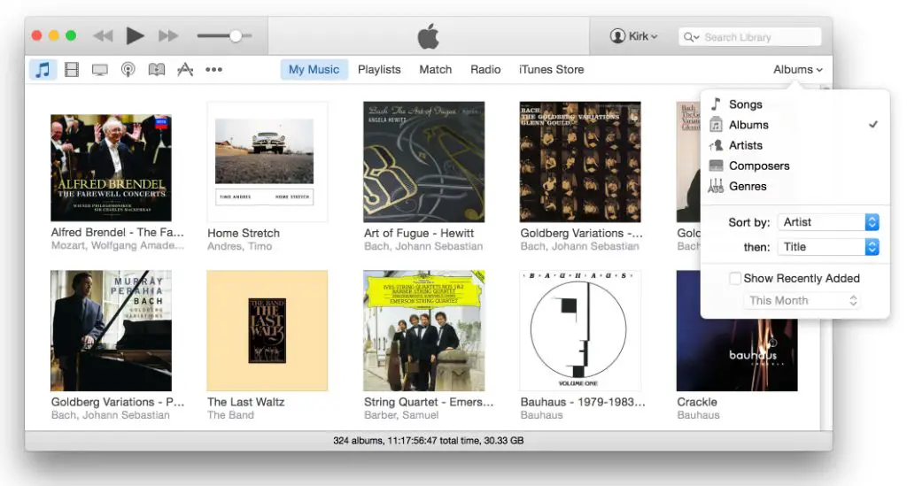 How do I change the view in iTunes