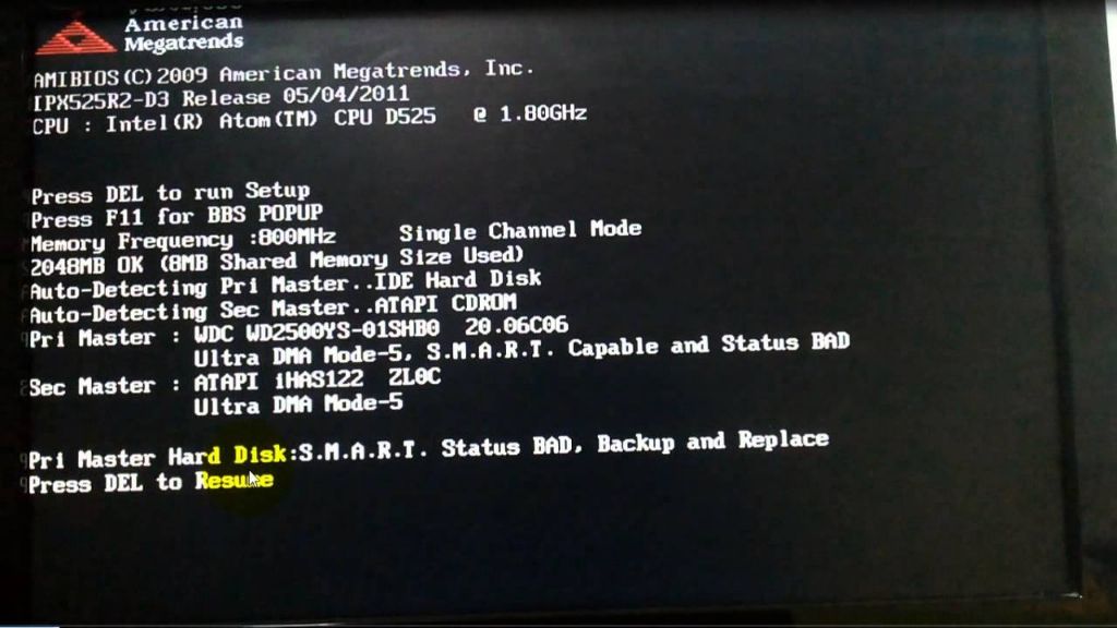 What does smart status bad backup and replace mean